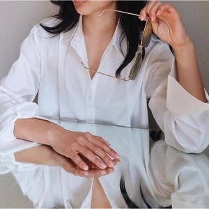 Satin White Button-down Shirt - size small